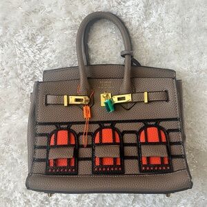 Designer Brown and Red Women's Handbag